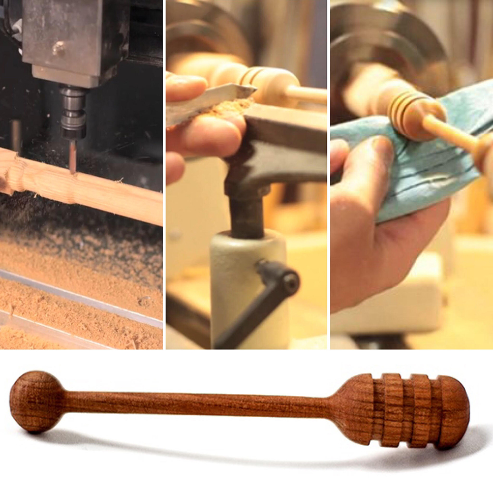 Close up of the NextFab honey dipper project in progress