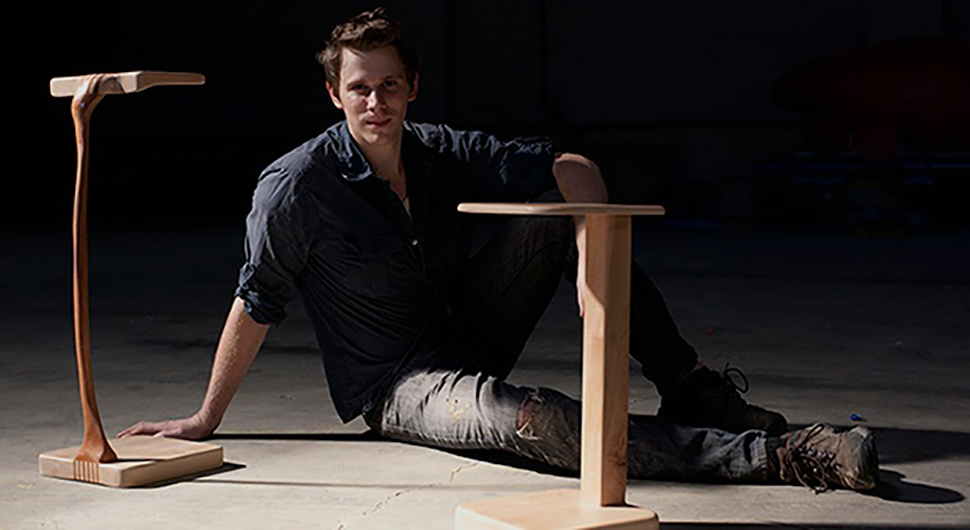 Jesse Frome with his wood prototypes