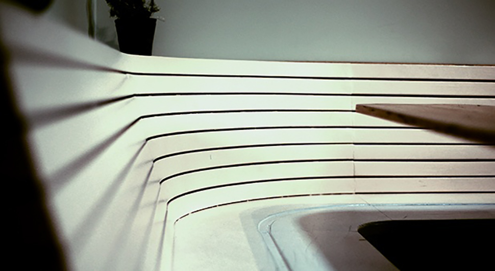 Banquette compound corner bench made at NextFab