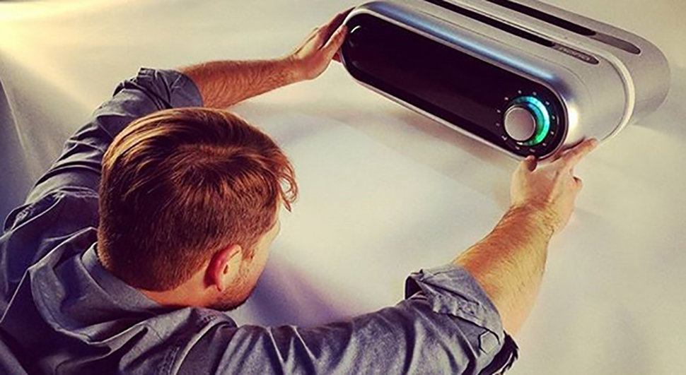 Kurt Swanson, Likuma Labs, inspecting Noria prototype