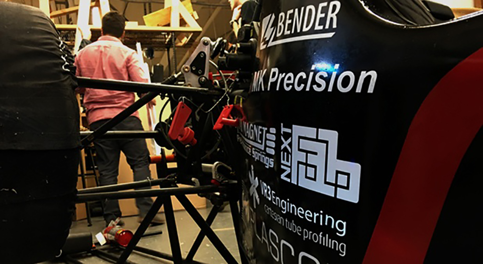 The Rev1 worked on in the Penn Electric Racing shop