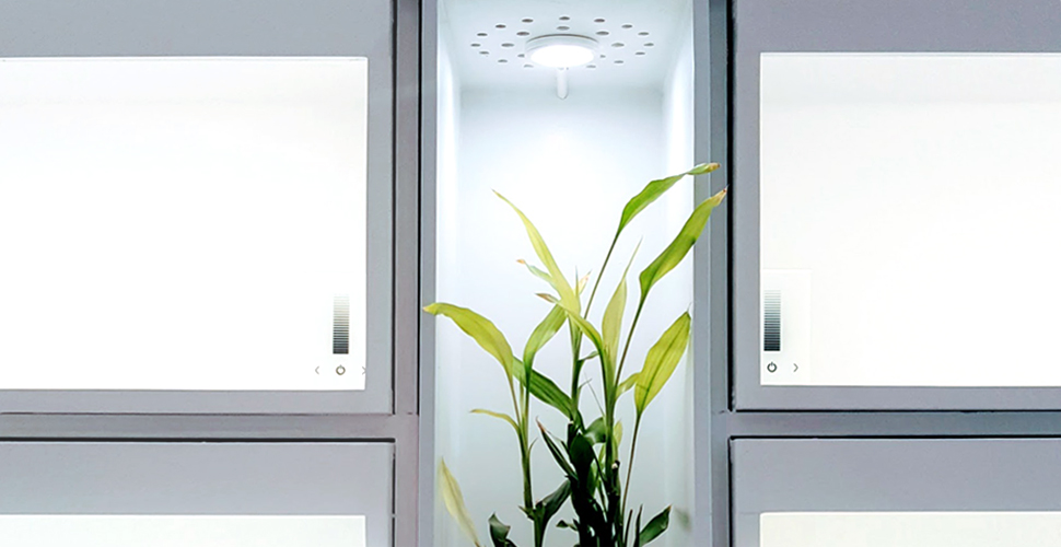 Greenhouse between two wall units made at NextFab makerspace