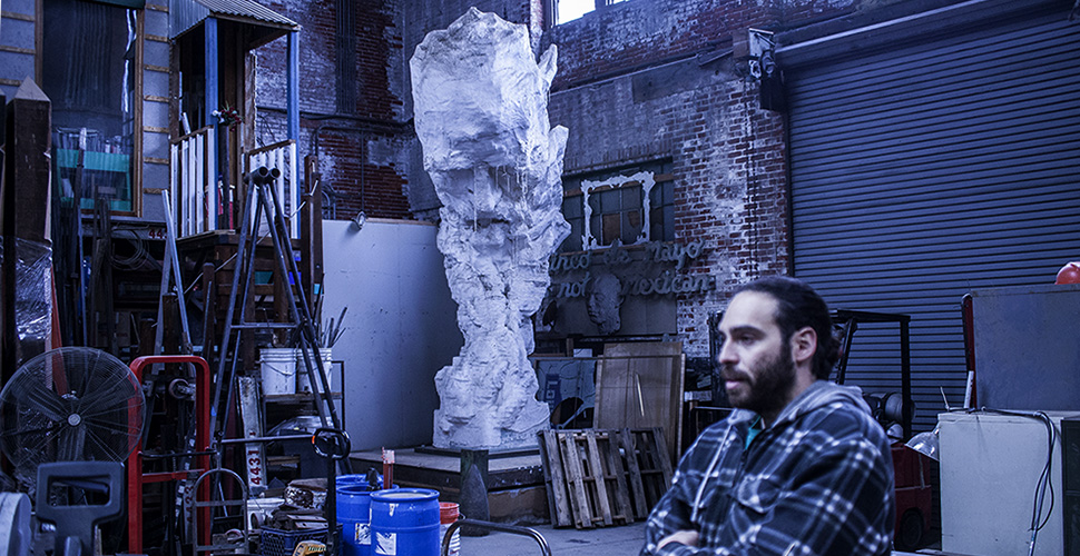 Miguel Antonio Horn with sculpture at NextFab