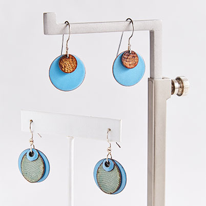 Brick & Wire - a jewelry line that incorporates the colors, textures, and materials of Philadelphia's building landscape, including enamel earrings, brick and silver jewelry, digitally-embroidered bracelets, postcards, and stickers 1